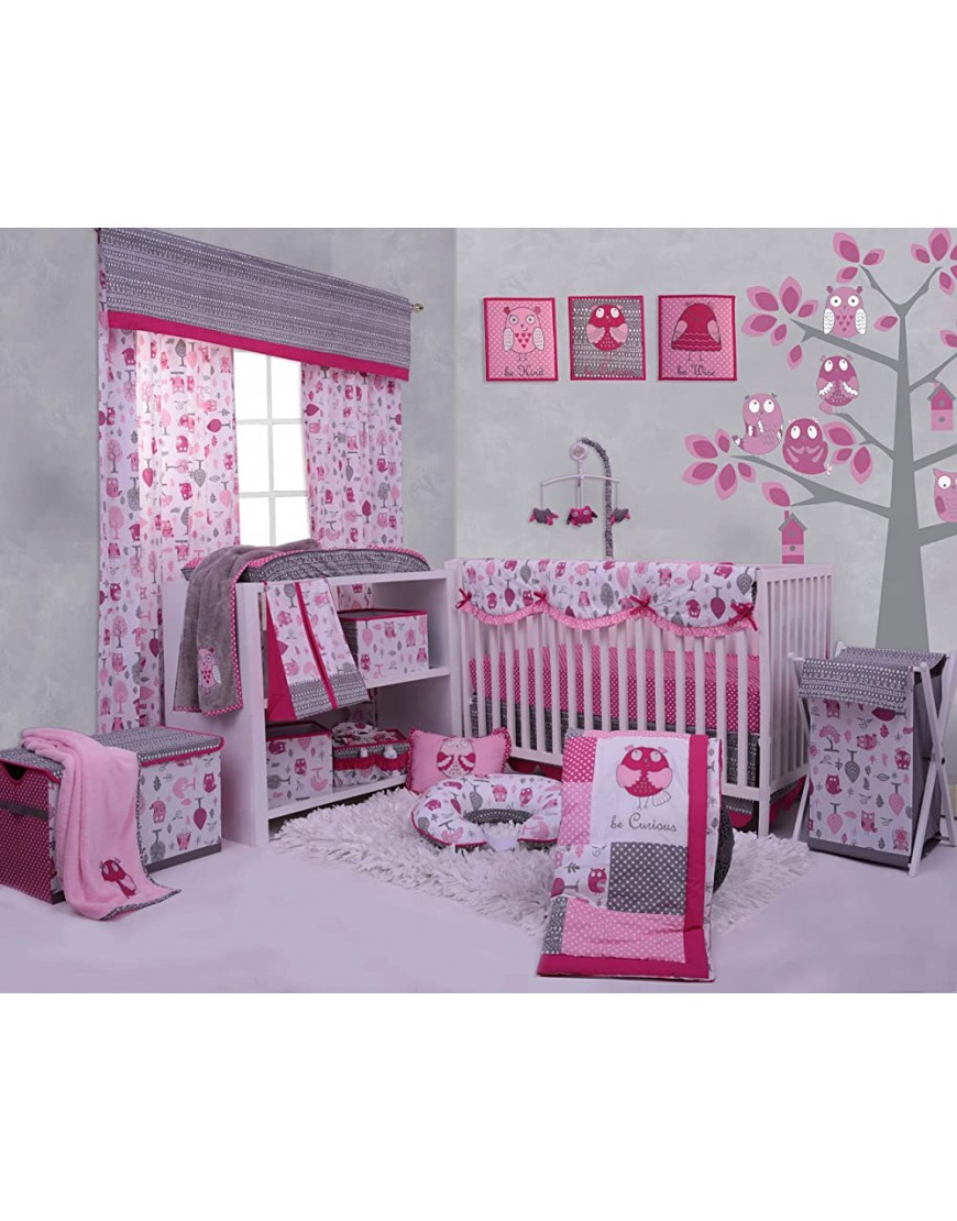 Bacati Owls Girls Cotton Nursery Storage Caddy Pink Grey - BUJ9I34TE