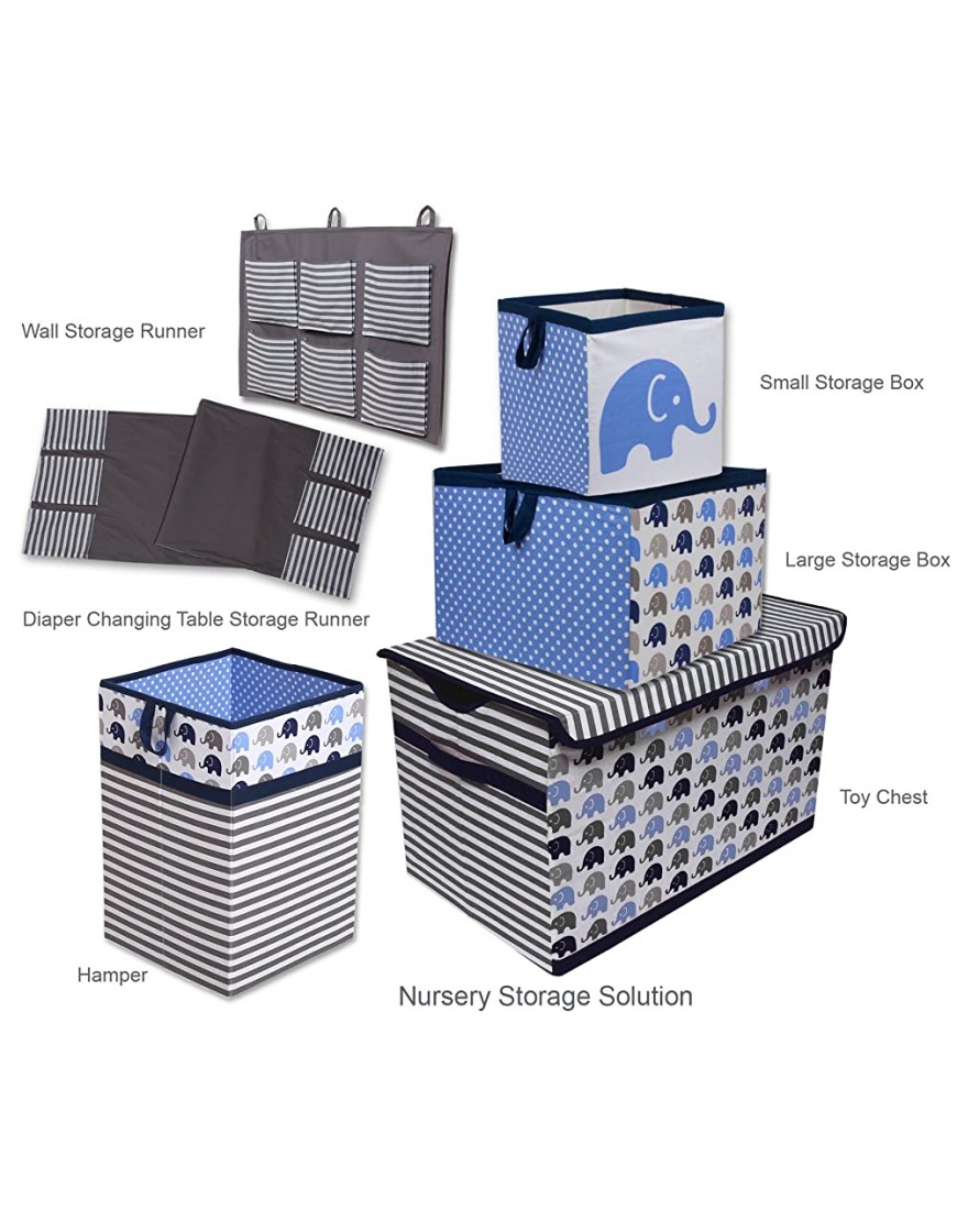 Bacati Storage Tote Large 14 x 14 x 10 inches Elephants Blue Grey - B5QN3RSXY