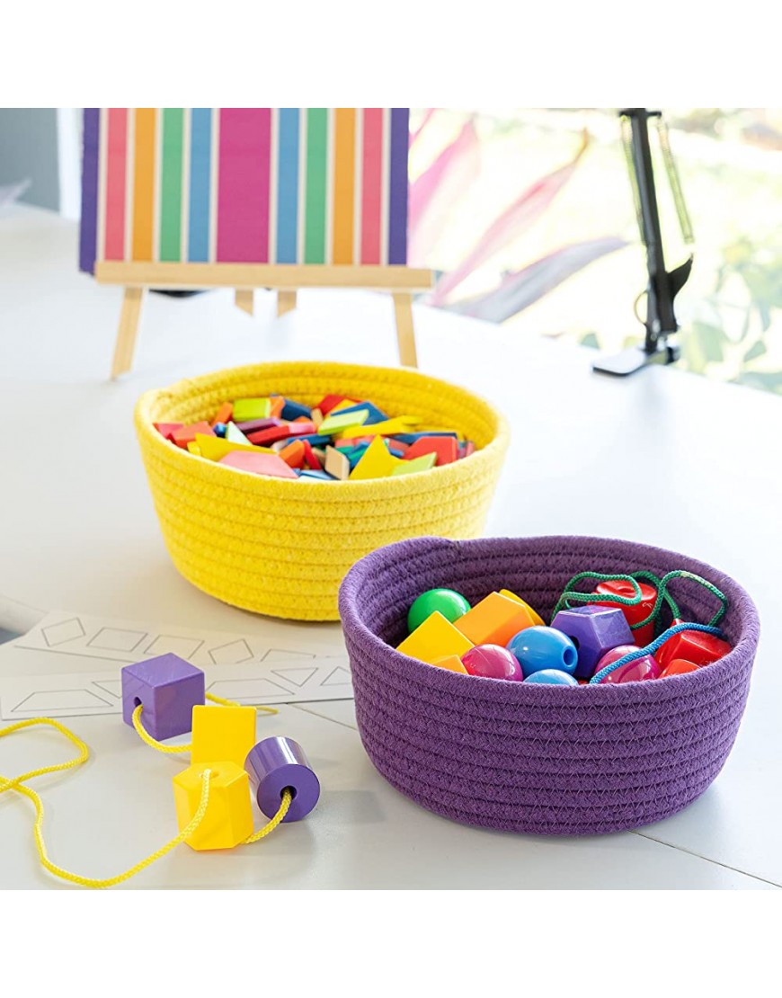 Basket Set – Premium Rainbow Basket Set for Kids – Woven Colored Storage Baskets for Organizing – 6pcs Small Rope Basket Set – Soft Cotton Fabric – Strong and Sturdy Design – 8 x 3-inch - BO26N4TBR
