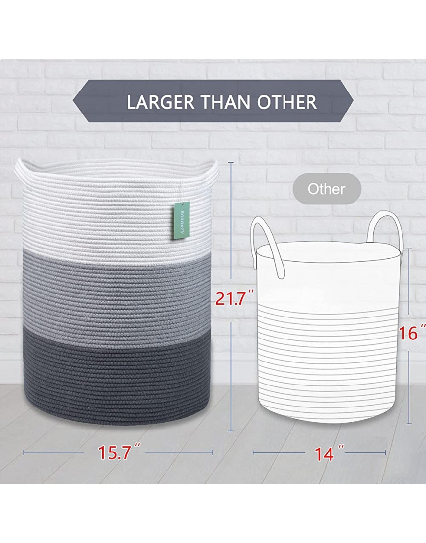 BOSROTY Extra Large Blanket Basket High Storage Basket Tall Rope Laundry Basket 15.7”x 21.7” Cotton Rope Basket XXXL Woven Basket Toy Basket Clothes Baskets White&Gray - BXR34Q4T2