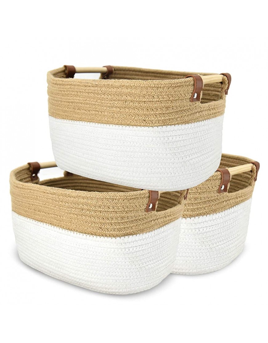 Cotton Rope Woven Storage Baskets Bin Set of 3 Decorative Cotton Woven Basket with Wood Handles Nursery Baskets Organizer Bins for Baby Toys Nursery Gift… - BZAN6A4HV