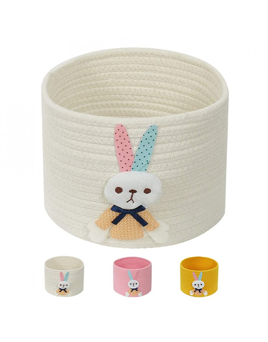 Enzk&Unity Cute Rabbit Small Cotton Rope Storage Basket Decorative Woven Baskets for Easter Gifts Kids Toys Nursery Shelves Bedroom 8" x 8" x 6",White - BVKAU9ZWK