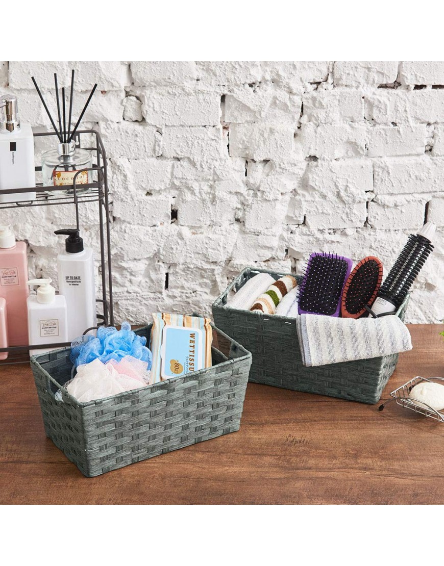 EZOWare 3pcs Weaving Storage Baskets Multipurpose Wicker Organizer Bins Boxes with Handles for Shelf Bathroom Pantry Accessories Paper Rope Gray - BBURV9HSR