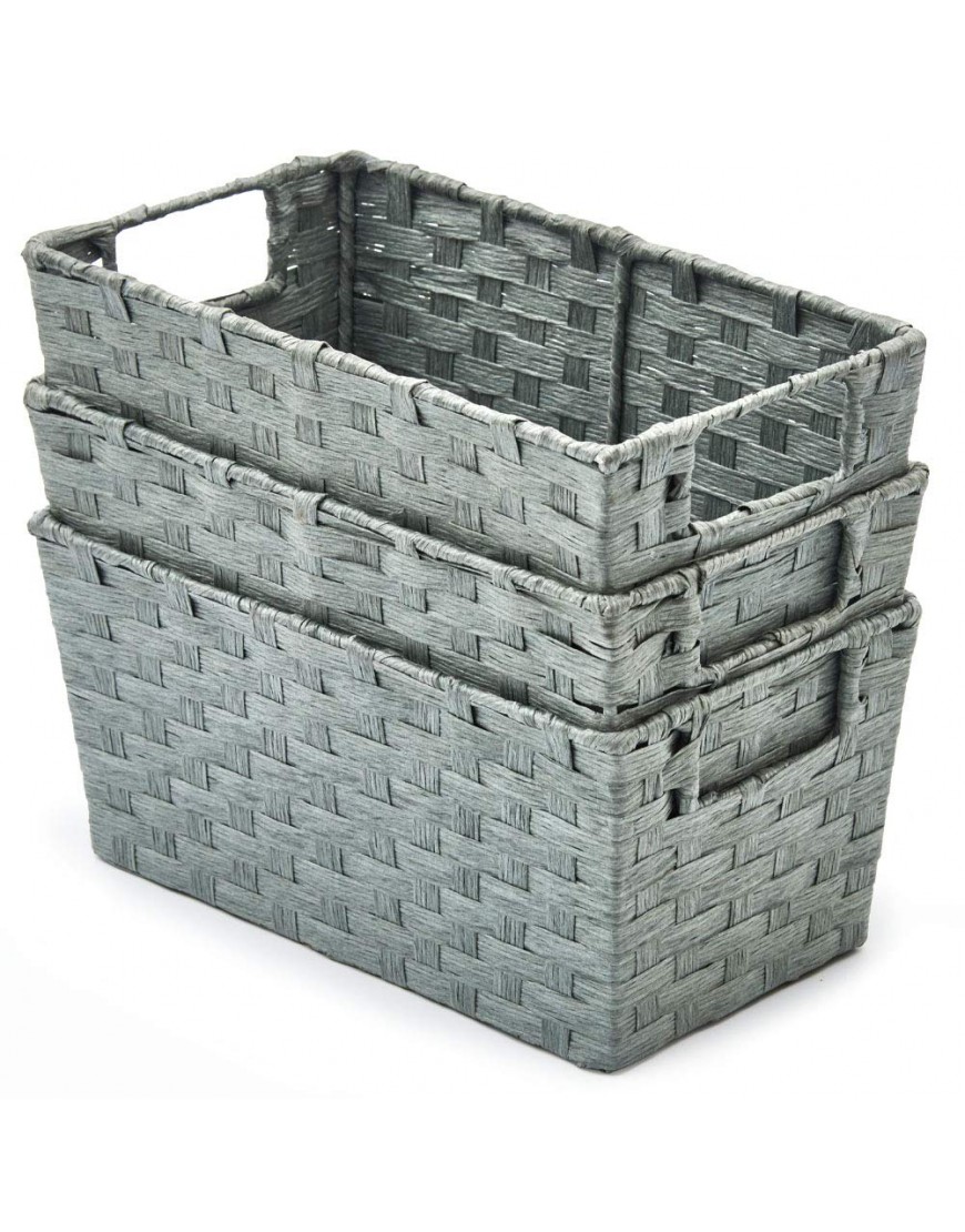 EZOWare 3pcs Weaving Storage Baskets Multipurpose Wicker Organizer Bins Boxes with Handles for Shelf Bathroom Pantry Accessories Paper Rope Gray - BBURV9HSR