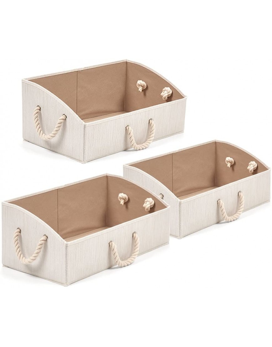 EZOWare Set of 3 Large Storage Bins Foldable Fabric Trapezoid Organizer Boxes with Cotton Rope Handle Collapsible Basket for Closet Baby Toys Diaper Beige - BSCF9W639