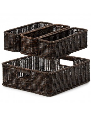 EZOWare Set of 4 Decorative Woven Storage Tray Bins Resin Wicker Tray Drawer Organizer Basket Containers for Baby Nursery Room 2 Sizes Dark Brown - B73M9OQEB