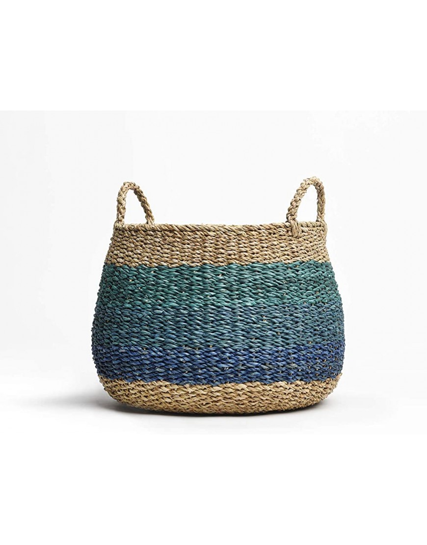 Fab Habitat Extra Large Storage Basket with Handles Handmade Natural Seagrass Wicker Organizer for Blankets Towels Pillows Toys Laundry Baby Kids Plants Home Décor Harlem Blue XL - BWLDDQIYJ