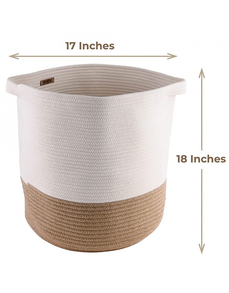 GooBloo Large Cotton Rope Woven Basket 18 x 17” Tall Decorative Storage Basket for Living Room Toys or Blankets Wicker Baskets with Handles Blanket Basket or Cute Baby Laundry Hamper - BTGXY7F4R