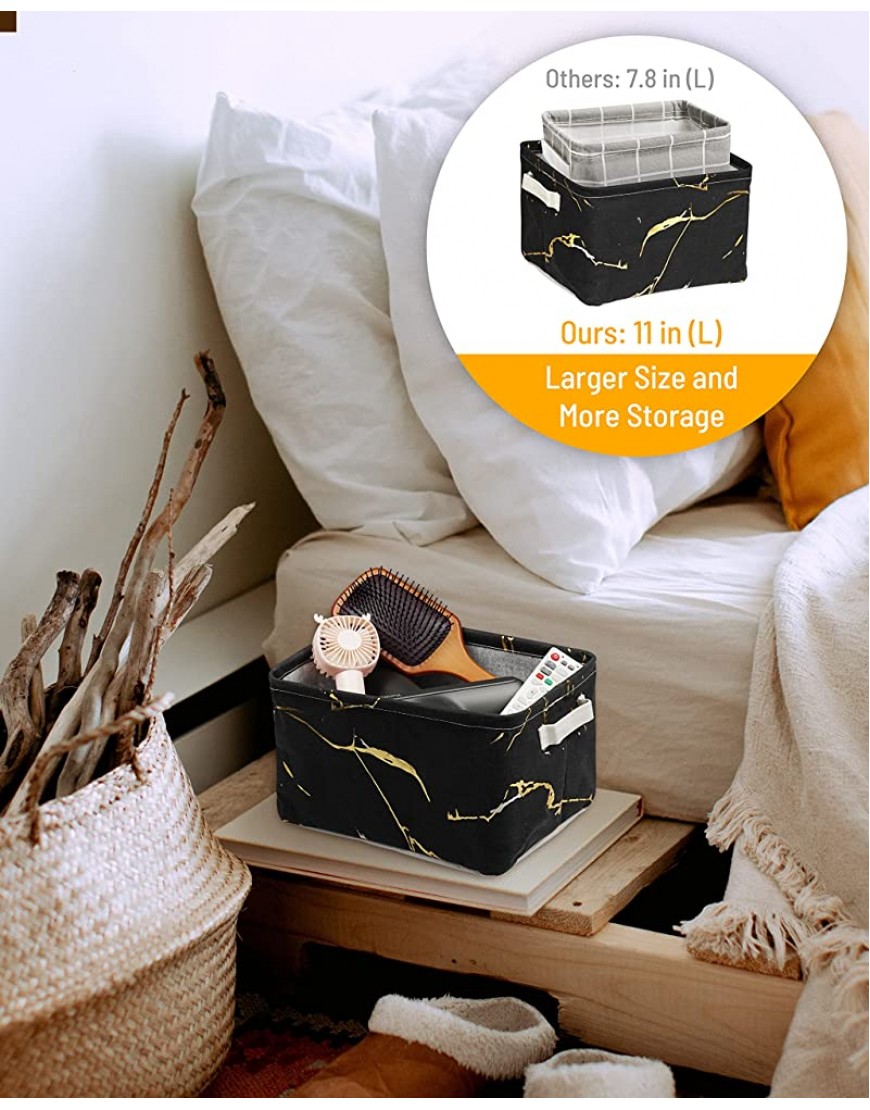 HZZTY BRNY 6 Pcs Storage Basket Foldable Cube Fabric Bins Square Mini Box Receive Organizer Rectangle Canvas with Handles for Nursery Home Office Kids Toys Books Small 11x8x6.3 inch Marble Black - BPWB2Y127