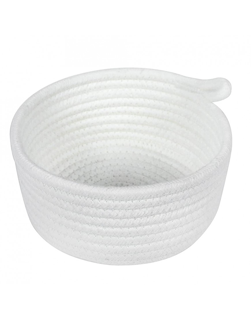 NATUBAS Baby White Woven Cotton Rope Basket 2 Pieces Small Decorative Toy Storage Baskets for Gifts Empty - BPDZKT6SR