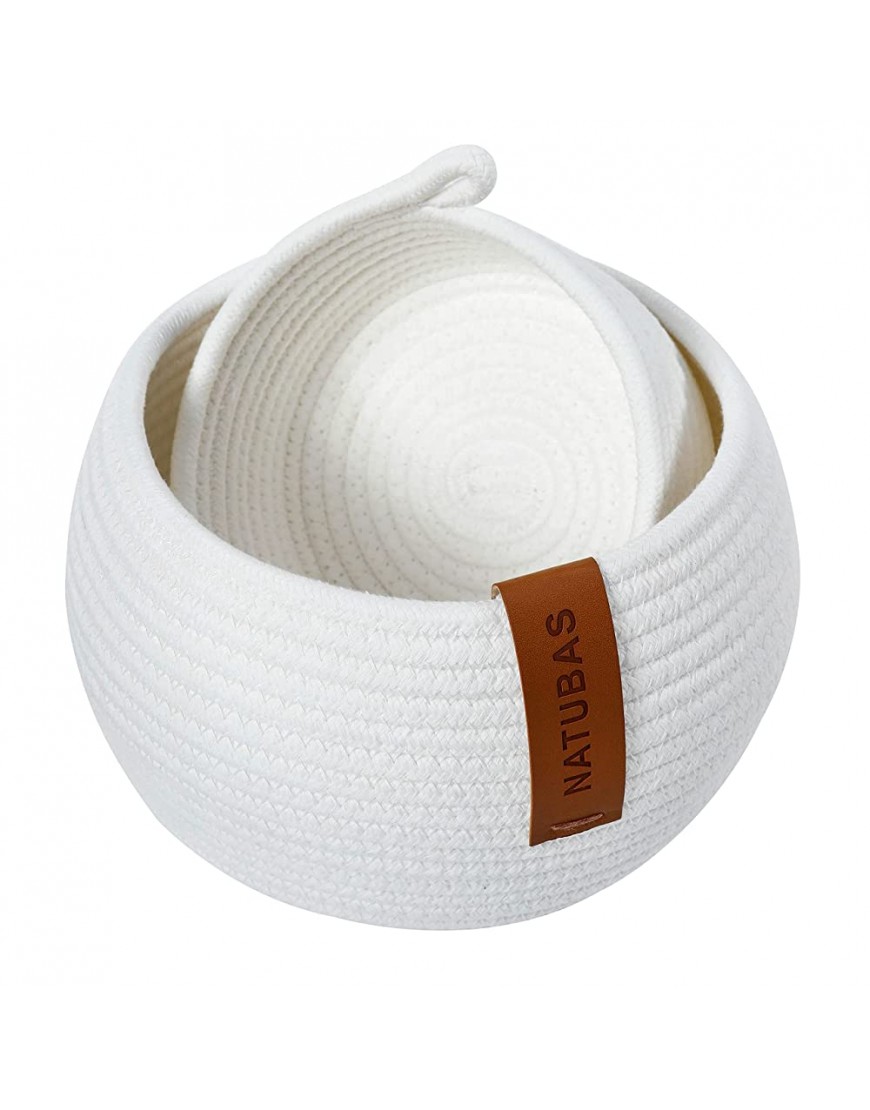 NATUBAS Baby White Woven Cotton Rope Basket 2 Pieces Small Decorative Toy Storage Baskets for Gifts Empty - BPDZKT6SR