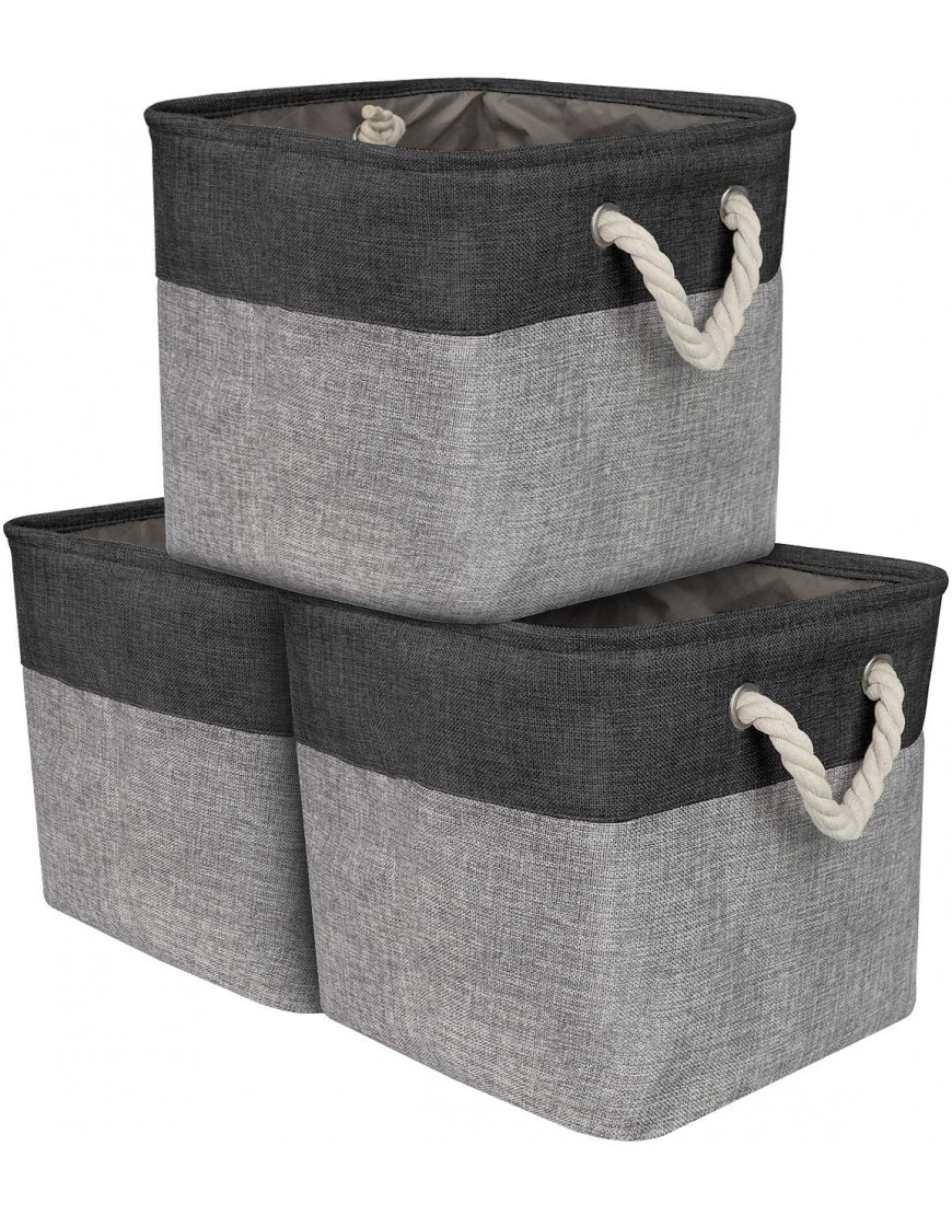 Sorbus Storage Large Basket Set [3-Pack] Big Rectangular Fabric Collapsible Organizer Bin with Cotton Rope Carry Handles for Linens Toys Clothes Kids Room Nursery Woven Rope Basket Black - BDXSJOC3G