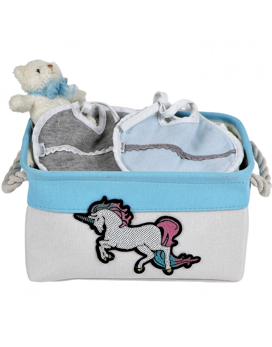 Storage Basket for Nursery Baby Boy Canvas Bin Perfect as Nursery Organizer & Closet. Decorative Unicorn Storage Box. Great Baby Shower Basket Gift - B7SJMP2GQ