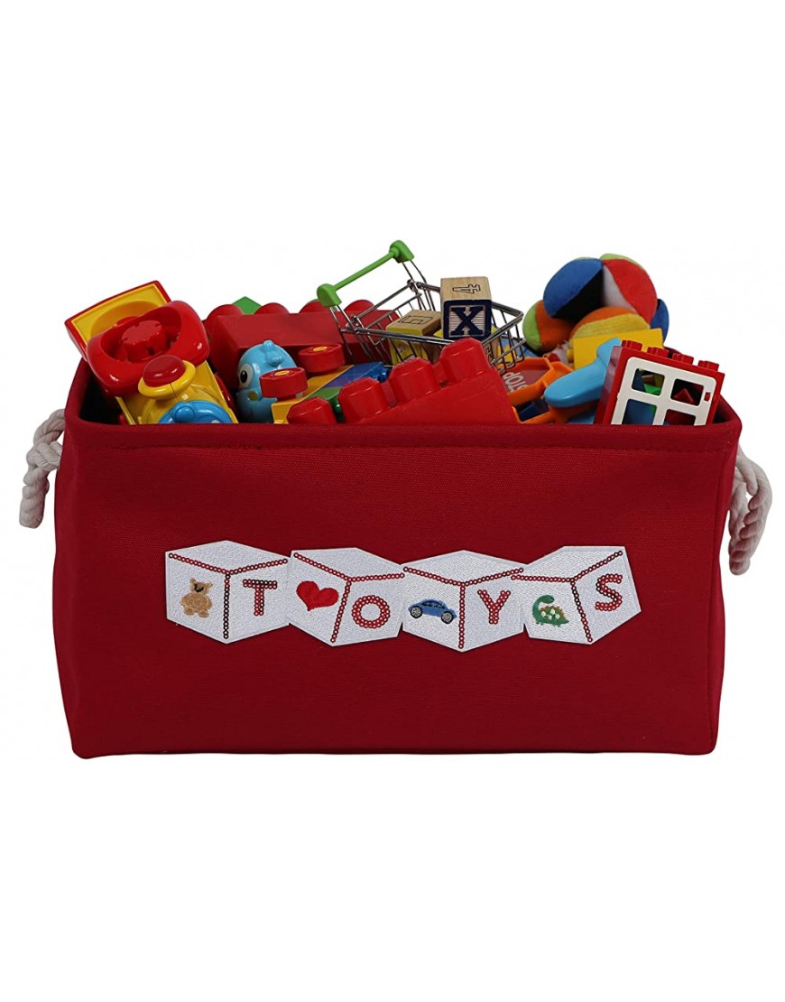 Toy Storage Basket Bin for Organizing Baby Kids Dog Toys Children Books. Red Canvas Box Organizer w Attractive White Patch for Playroom Nursery - BDF4V3PV9
