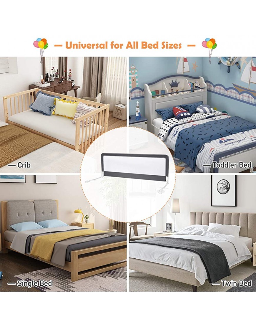 BABY JOY Bed Rails for Toddlers 59‘’ Extra Long Swing Down Bed Guard w Safety Straps Folding Baby Bedrail for Kids Twin Double Full Size Queen & King Mattress Gray 59-Inch - BL06DAHAI