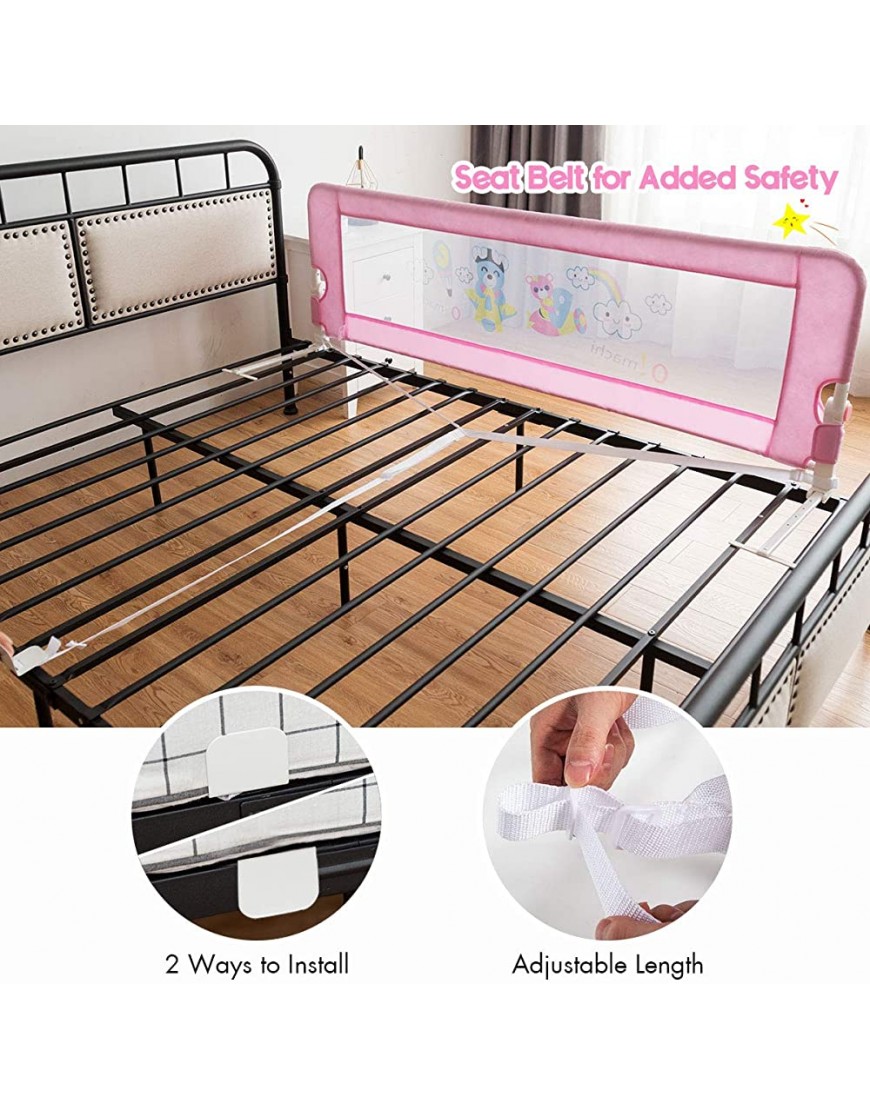 BABY JOY Double Sided Bed Rail Guard 2 Pack Extra Long Swing Down for Convertible Crib Folding Baby Safety Bedrail for Kids Twin Full Size Queen King Mattress Rails for Toddlers 69 Inch Pink - BO6NQ7NXG
