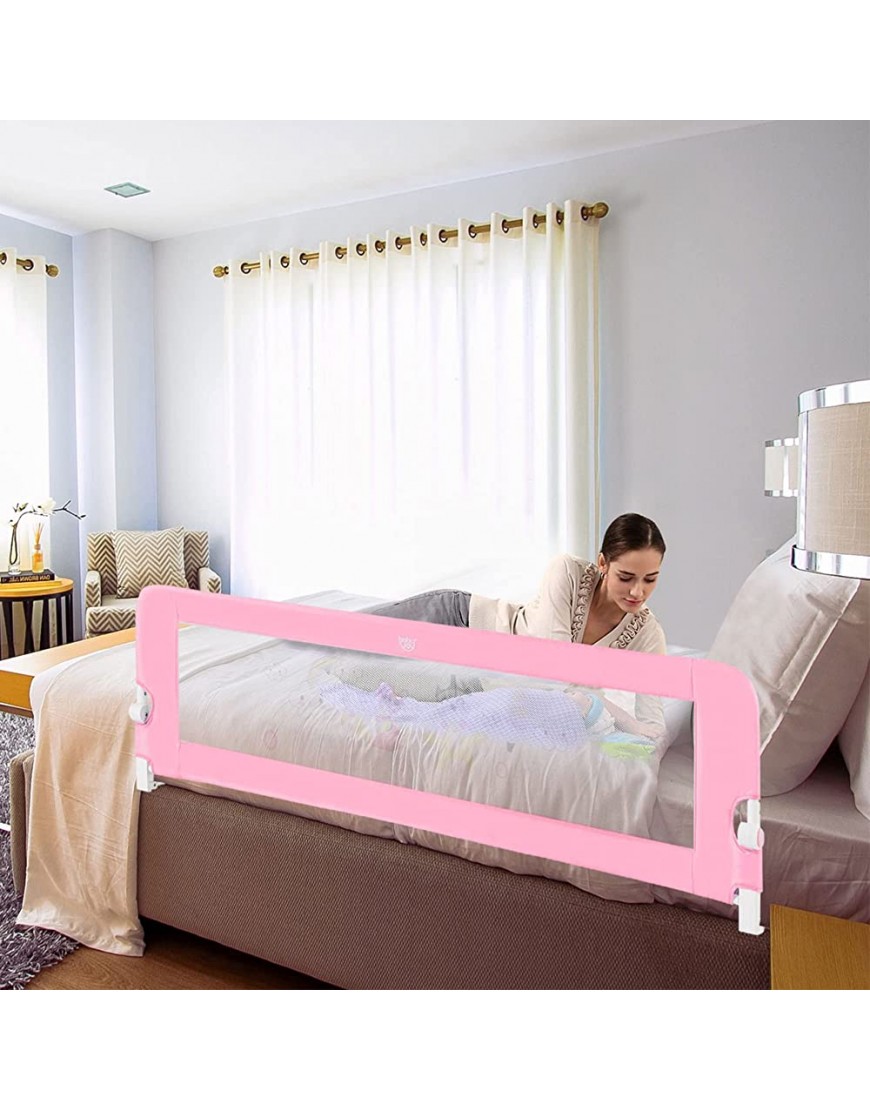 BABY JOY Double Sided Bed Rail Guard 2 Pack Extra Long Swing Down for Convertible Crib Folding Baby Safety Bedrail for Kids Twin Full Size Queen King Mattress Rails for Toddlers 69 Inch Pink - BO6NQ7NXG