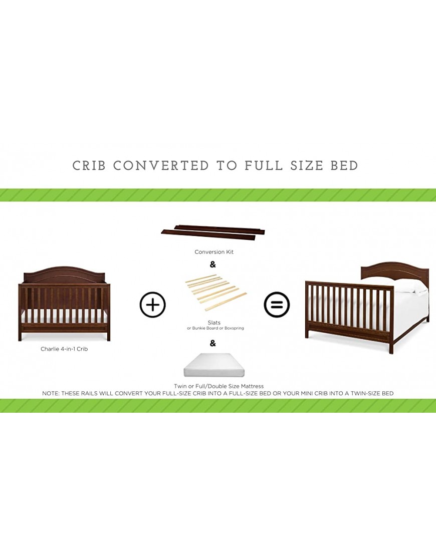 Conversion Kit Bed Rails for Davinci Emily 2-in-1 Mini & 4-in-1 Crib White - BOGZYVEAT