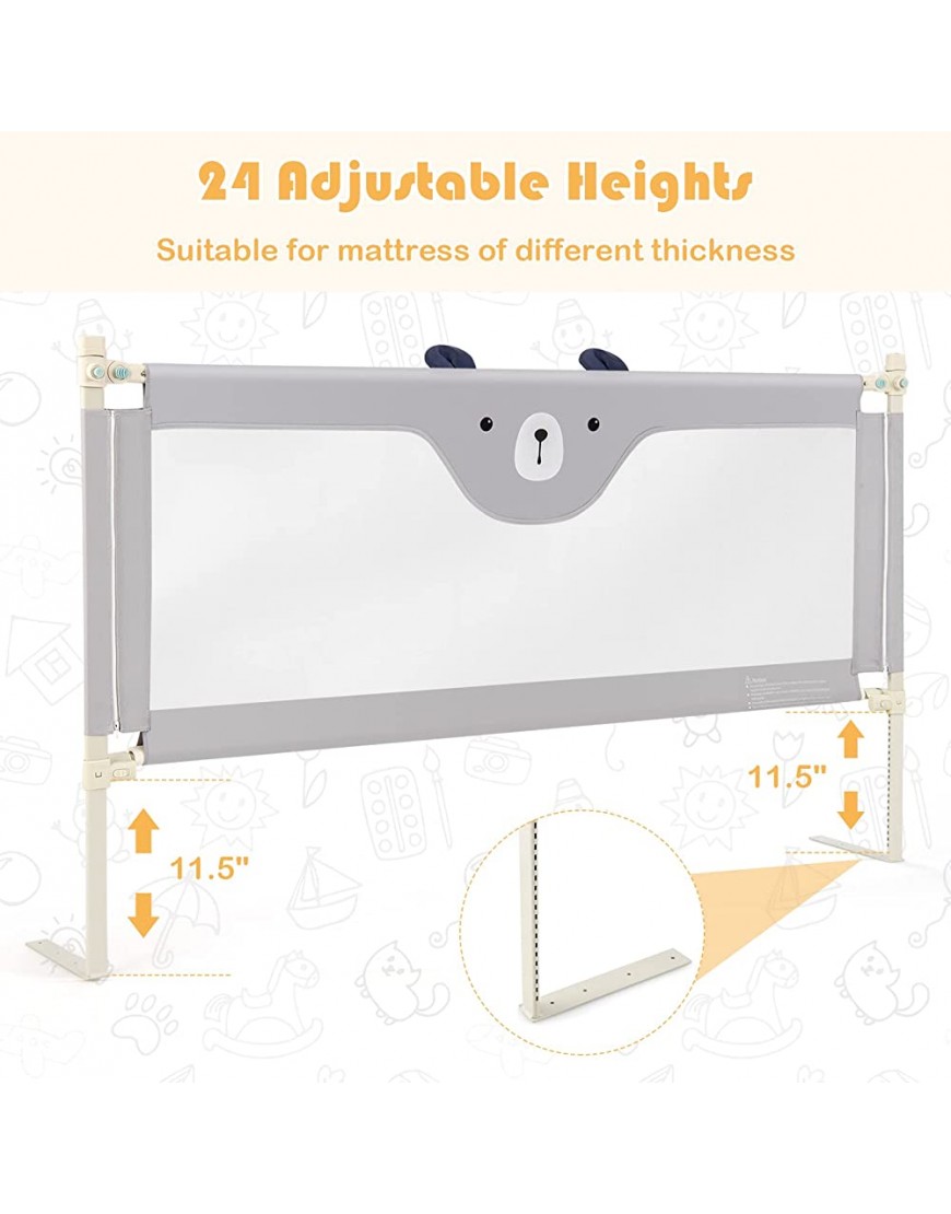 HONEY JOY Bed Rail for Toddlers 69-in Extra Long Portable Safety Bed Guardrail w Double Safety Child Lock Foldable Baby Bed Rail Guard Fit King & Queen Full Twin Size Bed Mattress 69 INCH Gray - BBHANF6WJ