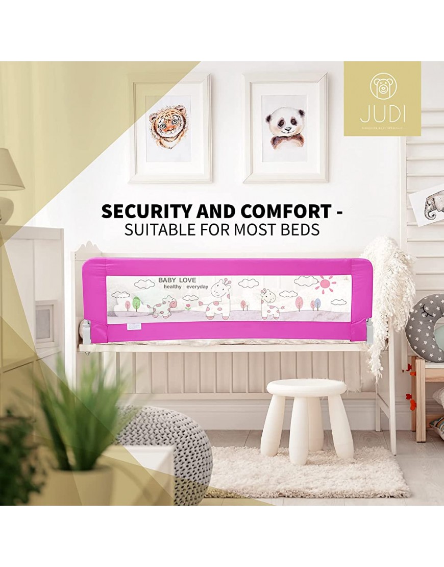 JUDI Toddler Bed Rail Guard for Safety Foldable Stainless-Steel Frame with Cute Image Printed on Breathable Mesh Easy to Install Suitable for Most Bed Sizes 24.8x13.8 Inches Pink… - BDIEWQLVO