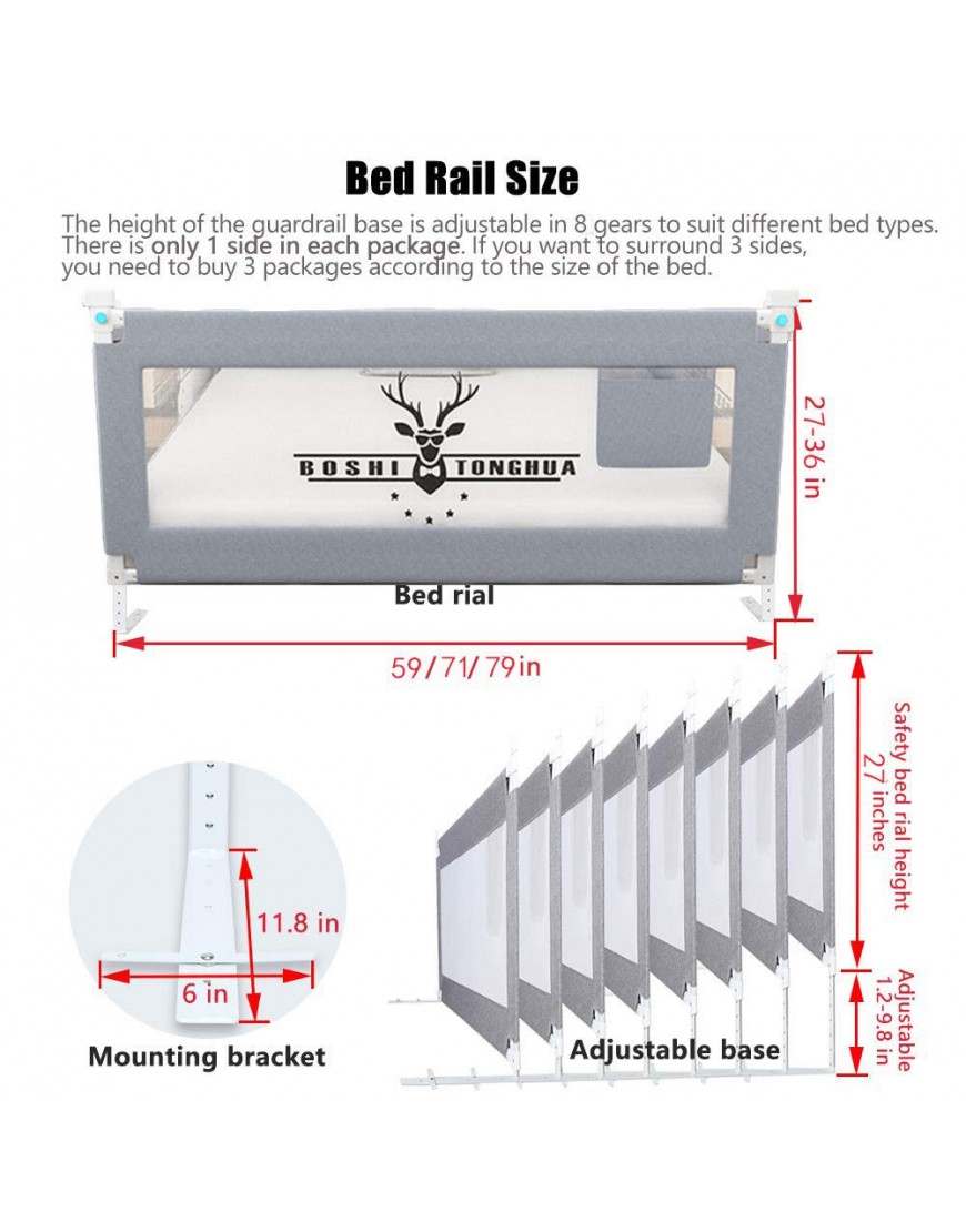 Lsbod Bed Rail for Toddlers Extra Long Baby Bed Rails Guard Safety Bedrail for Kids Twin Double Full Size Queen & King Mattress1side 79 Lx27 H - BJVSQW1JK