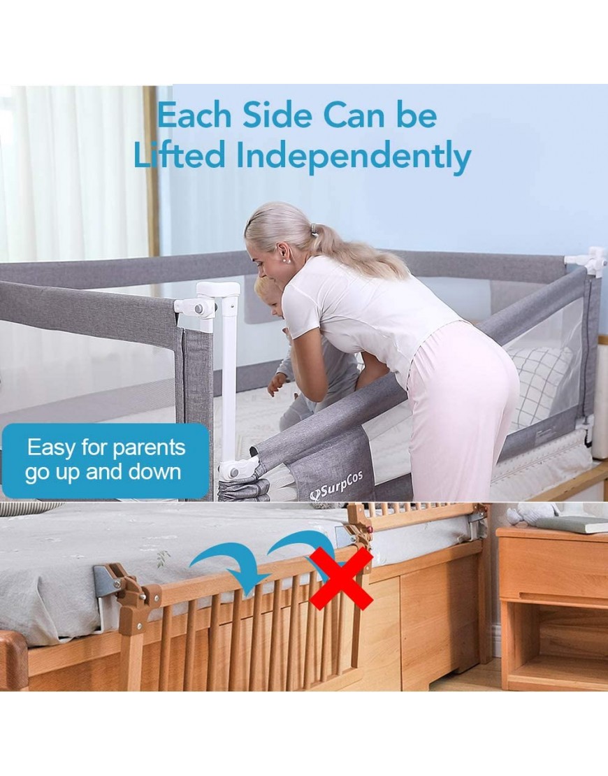 SURPCOS Bed Rails for Toddlers -New Upgraded Extra Long Bed Guardrail for Kids Great Fit for Twin Double Full-Size Queen & King Mattress Grey 78.7 x 30in - B33BT1944