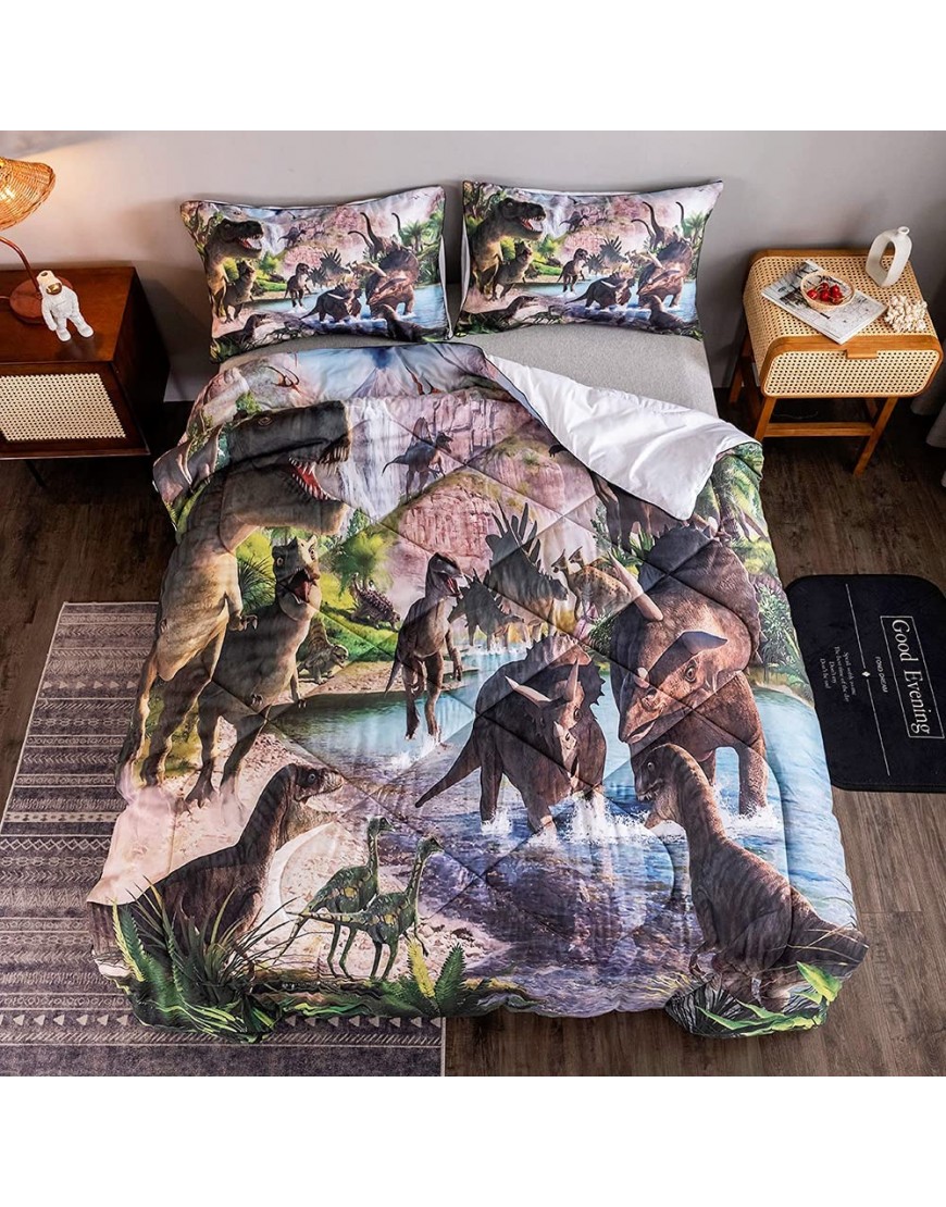 ADASMILE A & S Kids Dinosaur Bedding Soft Dinosaur Comforter Set Queen Size 90 x 90 Dinosaur Prints Bed Set Boys Comforter with 2 Pillowcases Boys Bedding Comforter Microfiber Fabric - B2A98J9SQ