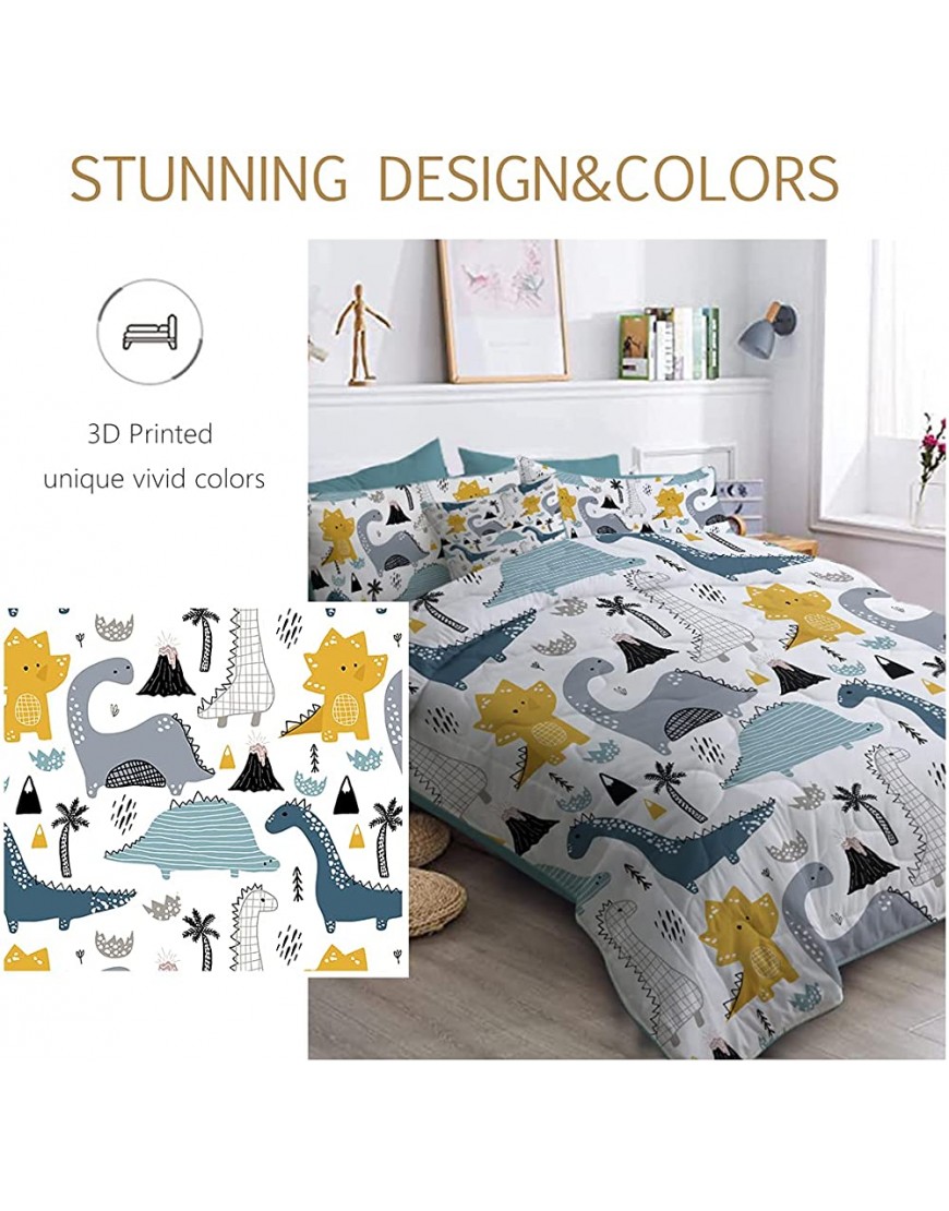 BlessLiving Dinosaur Comforter Bed in A Bag 8 Pieces Kids Boys Dino Full Size Comforter Sets 1 Comforter 2 Pillow Shams 1 Flat Sheet 1 Fitted Sheet 1 Cushion Cover 2 Pillowcases - B19DBYKPX