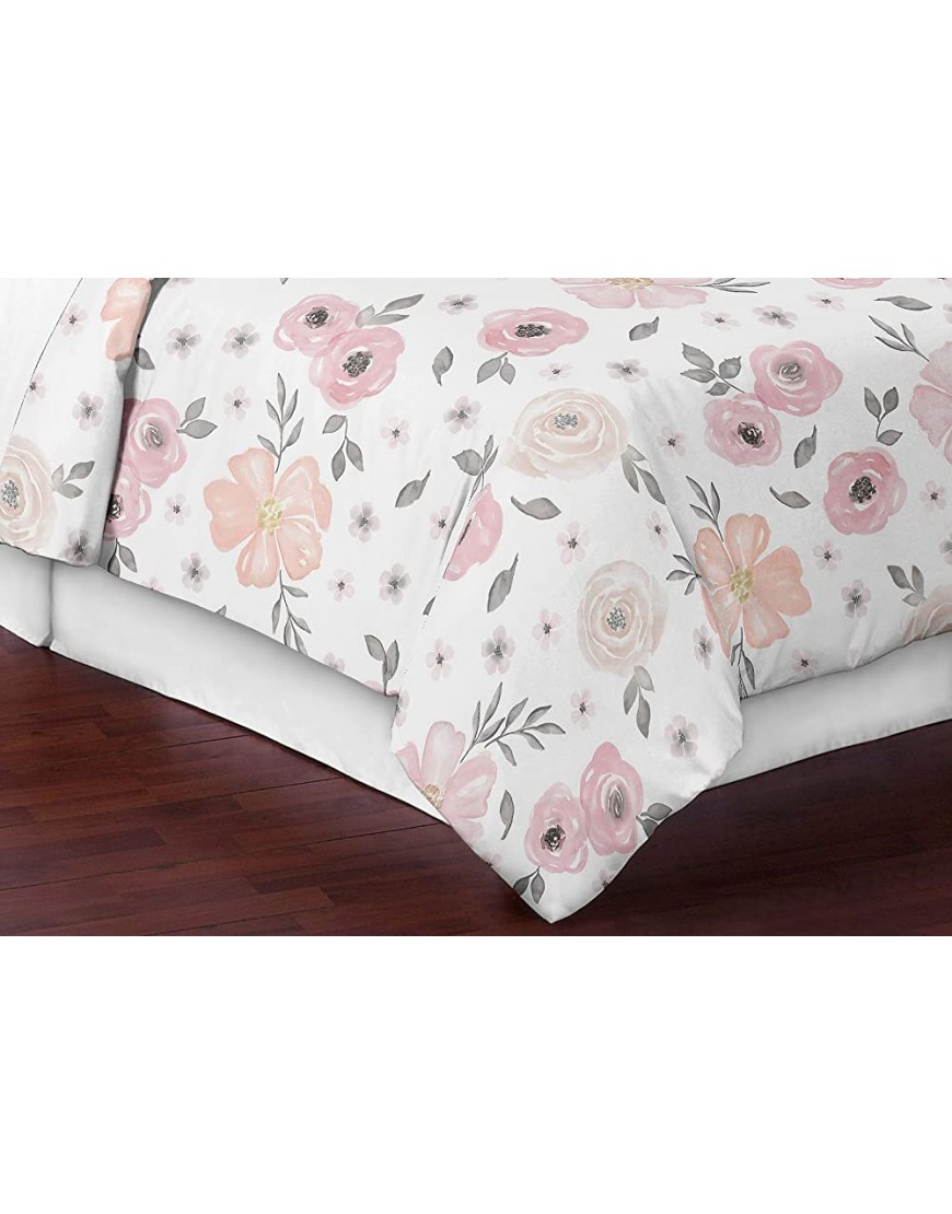 Blush Pink Grey and White Shabby Chic Watercolor Floral Girl Full Queen Kid Childrens Bedding Comforter Set by Sweet Jojo Designs 3 Pieces Rose Flower - BFZK6S9BA