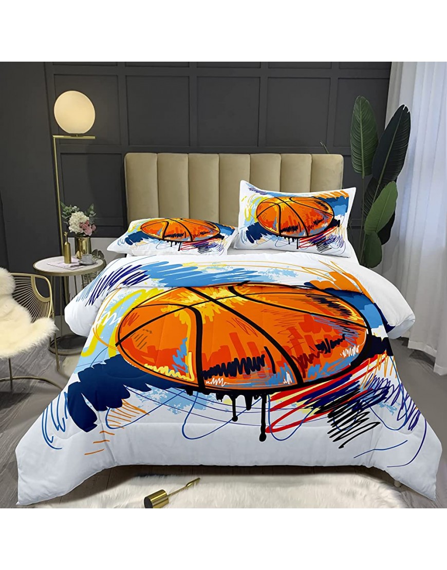 Bodhi 3D Hand Drawn Basketball Sports Comforter Set for Teen Boys,Kids Soft Microfiber Bedding Set with Pillowcases,Queen Size,3PCS,1 Comforter Set+2 Pillow Shams #4008 - BXCOHWU2D
