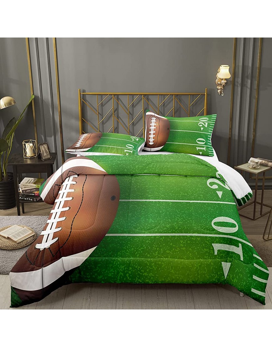 Bodhi Football Comforter Full for Boys Kids Green Rugby Field Football Bedding Set,American Football Green Color Comforter with Pillowcase,Soft Football Quilt,Full Size #4010 - BPE8FFC2J