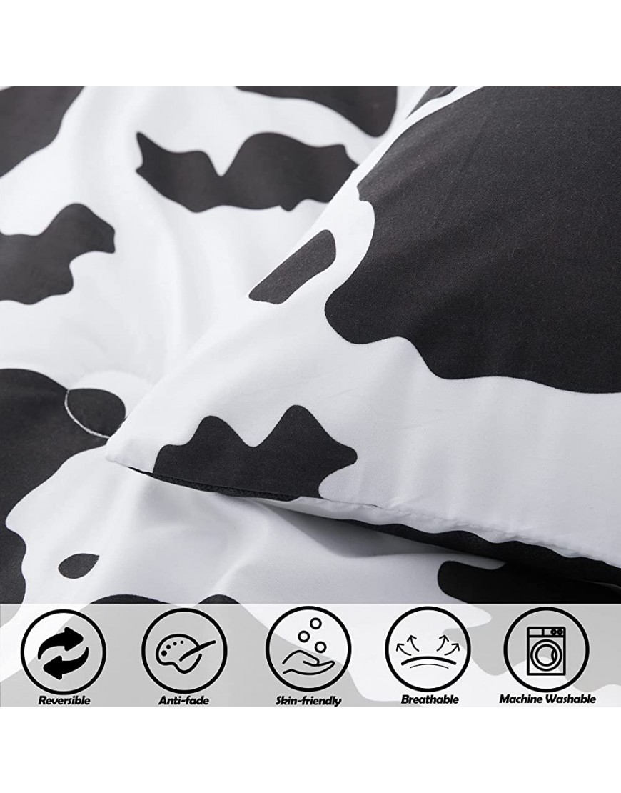 Cow Print Bedding Comforter Set Twin Size Black White All Season Reversible Zebra Print Comforter Set 3 Piece Kids Bedding Set with 2 Pillowcases for Girls Boys - BWJZ2BYG0