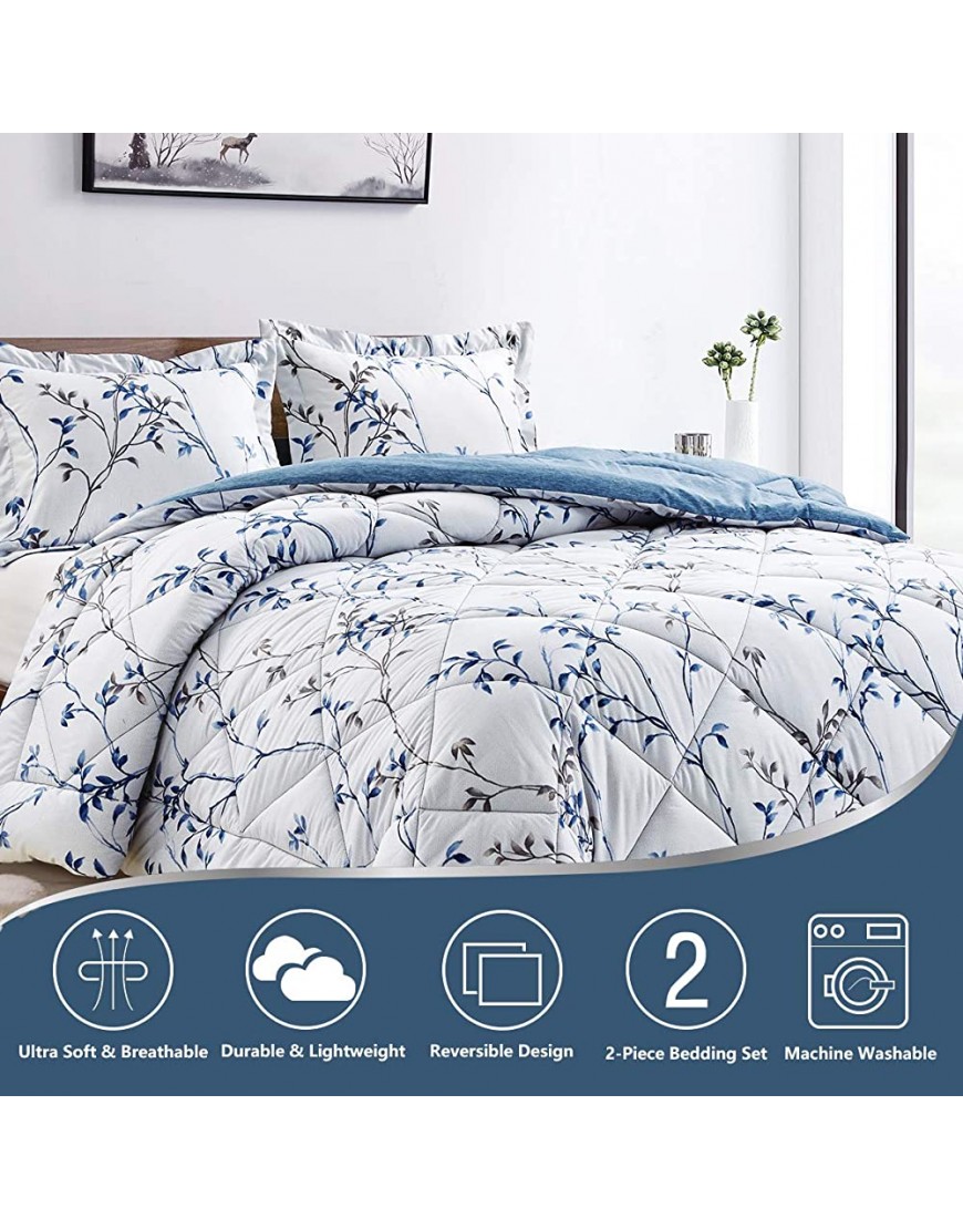 CozyLux Twin 2 Pieces Printed Comforter Set for Kids with Orchid Floral Pattern Lightweight Soft Down Alternative Duvet Insert Fluffy Microfiber Bed Set for All Season Blue Flower - BOBZCVOT0