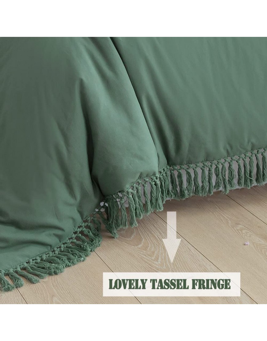 CozyTide Sage Green Comforter Set Queen Shabby Boho Chic Fringe Tassel Bedding Comforters 100% Washed Cotton Farmhouse Aesthetic Vintage Ruffle Cute Girls Home Bedding 3 Pieces Ultra Soft - B6MD5GIWI