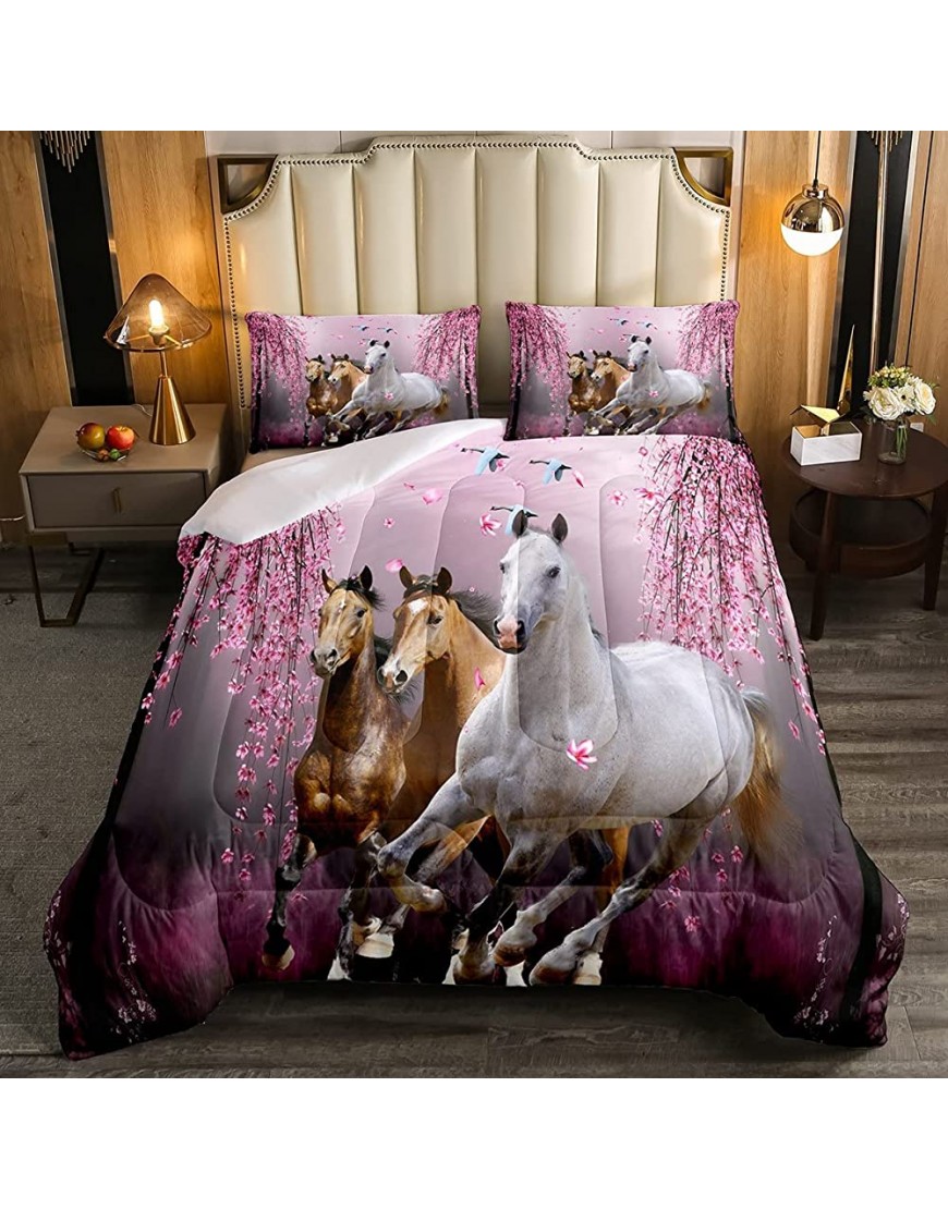 Feelyou Boys Horse Twin Size Comforter Set Cherry Blossom Branches Steed Kids Bedding Set for Girls Teens Galloping Horse Comforter 3D Wild Animal Decor Quilt Set Bedroom Collection 2Pcs - BJM5SXVU4