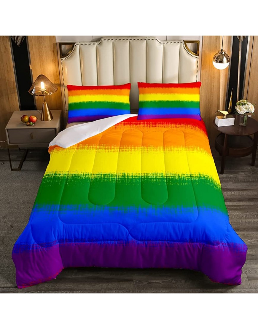 Feelyou Rainbow Bedding Set Colorful Rainbow Comforter Set for Kids Boys Girls Multicolor Comforter Ultra Soft Quilt Set 1 Comforter Set with 2 Pillowcases Queen Size - BYYKM8ENR