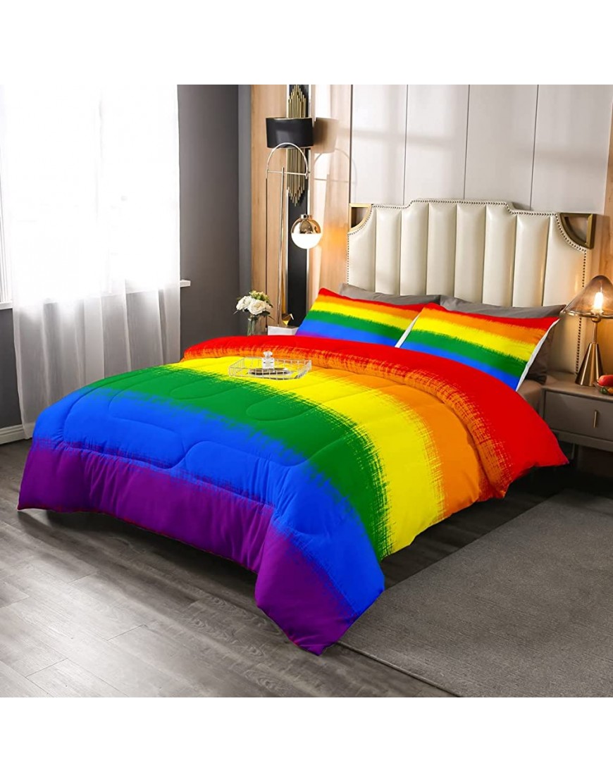 Feelyou Rainbow Bedding Set Colorful Rainbow Comforter Set for Kids Boys Girls Multicolor Comforter Ultra Soft Quilt Set 1 Comforter Set with 2 Pillowcases Queen Size - BYYKM8ENR