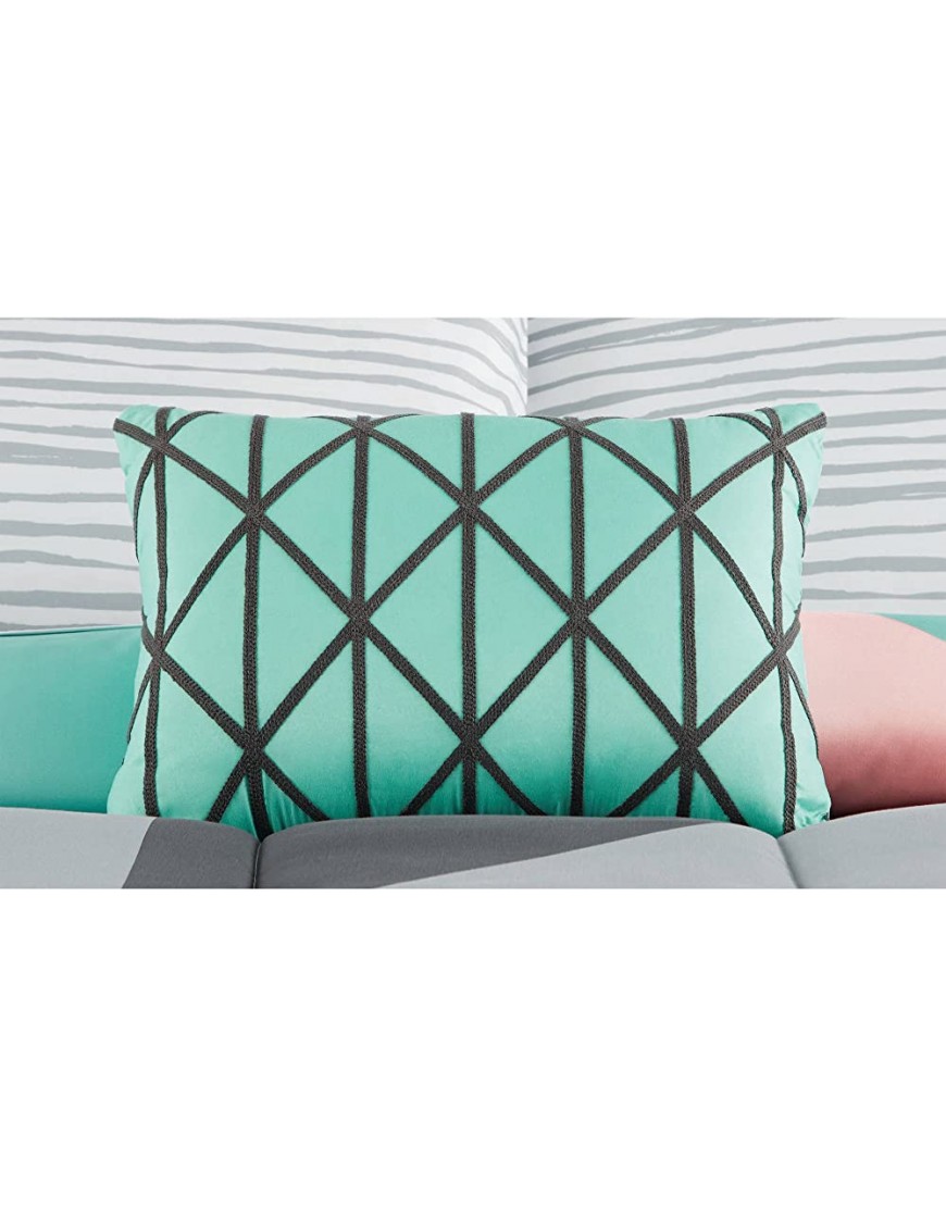 Fun and Bold Mainstays Gray and Teal Bed in a Bag Modern Comforter Set Geometric Triangle Print with Teal Blue Gray and Pink Coral Great for Dorms and Kid's Rooms! Queen - BOW3H08N5