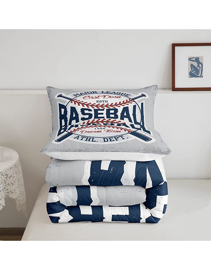 Homewish Baseball Comforter Set Vintage Sports Baseball Bedding Set 3pcs for Kids Boys Teens Sports Theme Duvet Insert Soft Polyester Down Comforter with 2 Pillowcases Queen Size - BZBSFWXIG