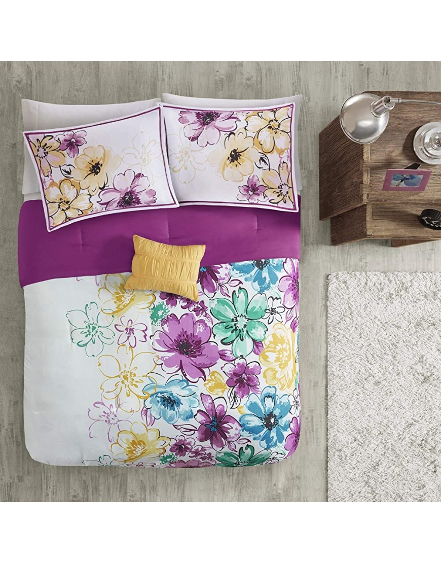 Intelligent Design Comforter Set Vibrant Floral Design Teen Bedding for Girls Bedroom Mathcing Sham Decorative Pillow Full Queen Olivia Blue ID10-169 - BCD32PW4N