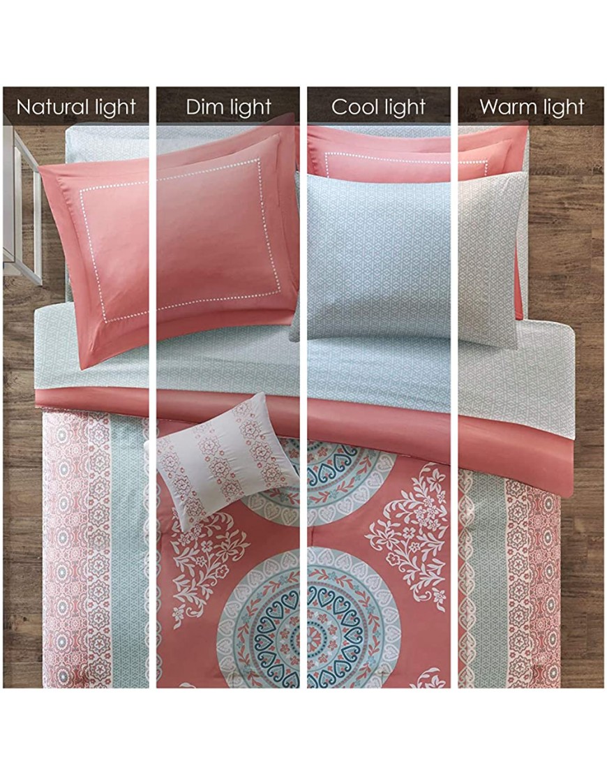 Intelligent Design Complete Bed In A Bag Casual Boho Comforter with Sheet Set Decorative Pillow All Season Bedding Set Queen Loretta Coral 9 Piece - BFZSR5THQ
