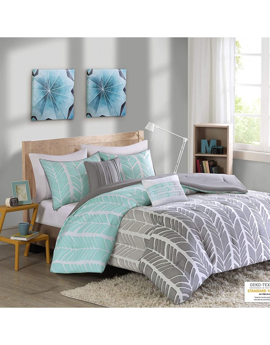 Intelligent Design Cozy Comforter Geometric Design Modern All Season Vibrant Color Bedding Set with Matching Sham Decorative Pillow Full Queen Adel Aqua 5 Piece - BBA9AVGG3