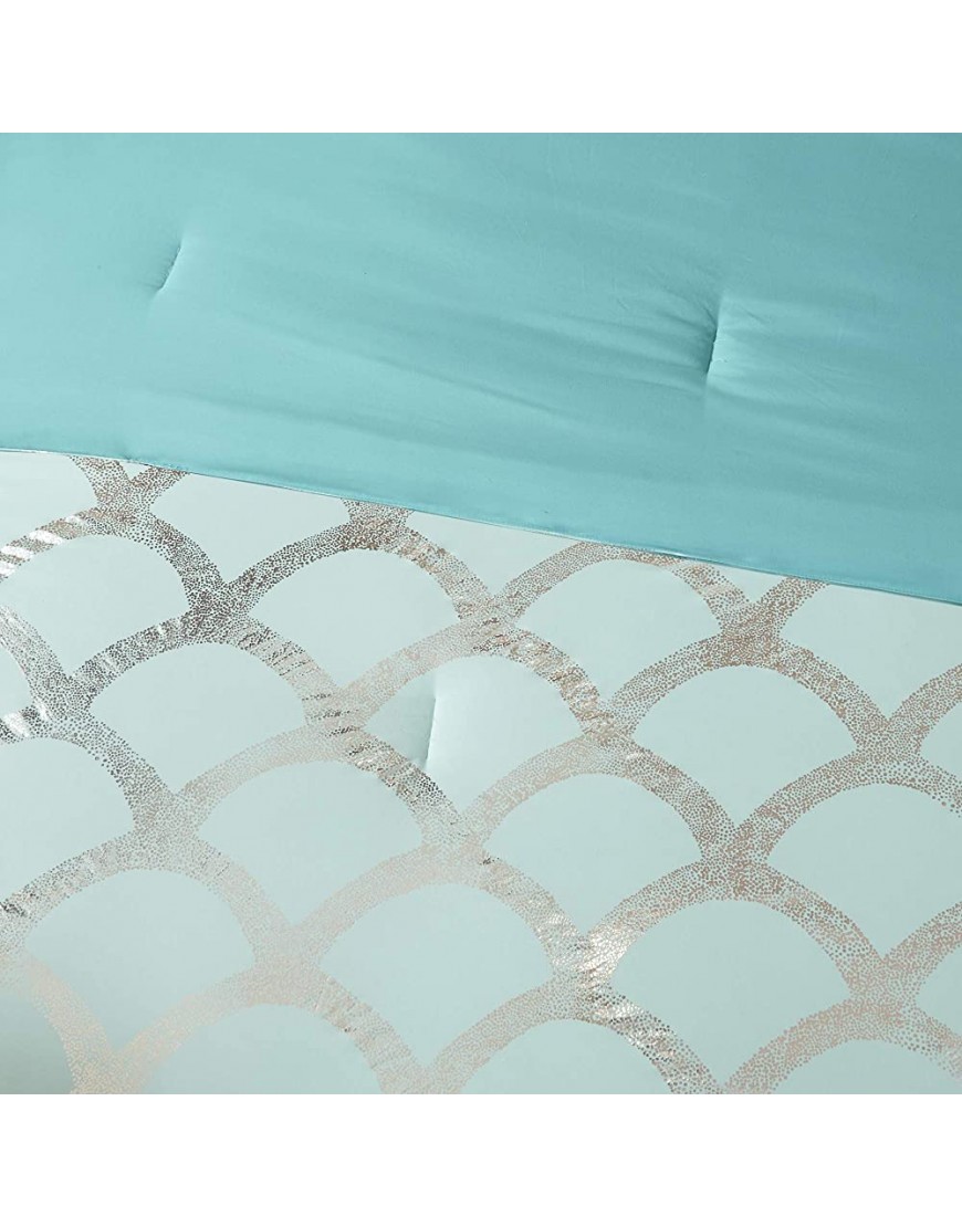 Intelligent Design Lorna Complete Bag Trendy Metallic Mermaid Scale Scallop Print Comforter with Polka Dots Sheet Set Teen Bedding for Girls Bedroom Twin Aqua ID10-1572 - BKT8L6G13