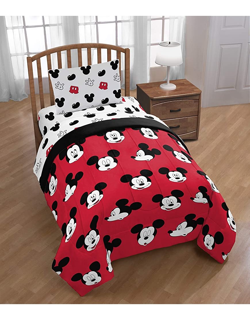 Jay Franco Disney Mickey Mouse Cute Faces 4 Piece Twin Bed Set Includes Comforter & Sheet Set Super Soft Fade Resistant Polyester Official Disney Product - BV6YPTE4F