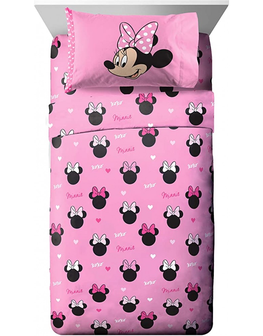 Jay Franco Disney Minnie Mouse Hearts N Love 4 Piece Twin Bed Set Includes Reversible Comforter & Sheet Set Super Soft Fade Resistant Microfiber Official Disney Product - B76XT3V9G
