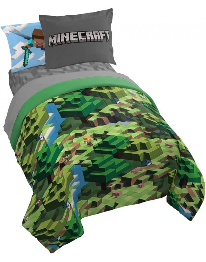 Jay Franco Minecraft Daytime 7 Piece Full Bed Set Includes Comforter & Sheet Set Bedding Features Alex and Steve Super Soft Fade Resistant Microfiber Official Minecraft Product - BGIEZ8UTS