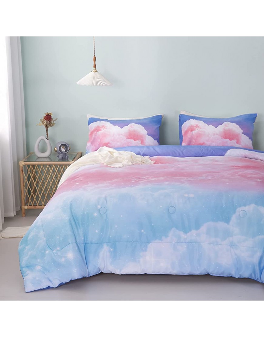 Johnalulu Blue Pink Cloud Sky Comforter Set Twin Size with Rainbow Print Ultra Cozy Comforter Set 3 Pieces with 2 Pillowcases for Boys,Girls Twin ,Pink - BA116WXN8