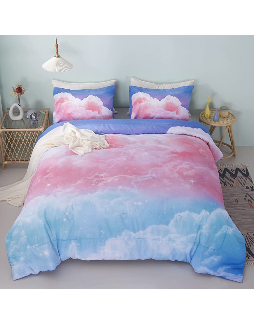 Johnalulu Blue Pink Cloud Sky Comforter Set Twin Size with Rainbow Print Ultra Cozy Comforter Set 3 Pieces with 2 Pillowcases for Boys,Girls Twin ,Pink - BA116WXN8