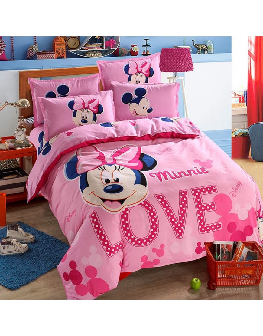 Kids Bedding Teen Comforter Set Girls Children Bed in a Bag Minnie Pink,Duvet Cover and Pillowcase and Flat Sheet and Duvet White,Full Queen Size,5 Piece - BTW8GNR6T
