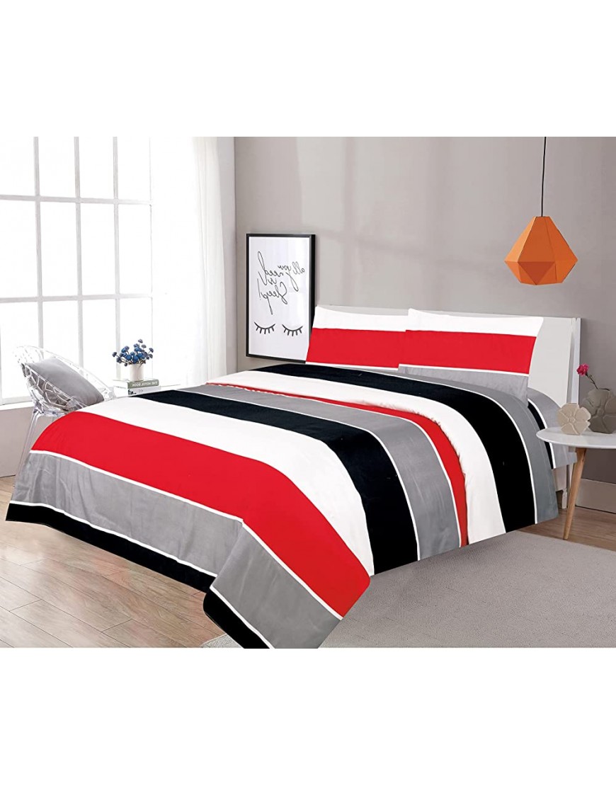 LinenTopia 5 Piece Twin Size Comforter Set Bed in Bag with Shams,Sheet Set Striped Pattern Multicolor Red Gray Black White,Boys Kids Girls Teen Comforter Beddingw Sheets Red|Gray T 5pc Stripe - BV1UWCO38